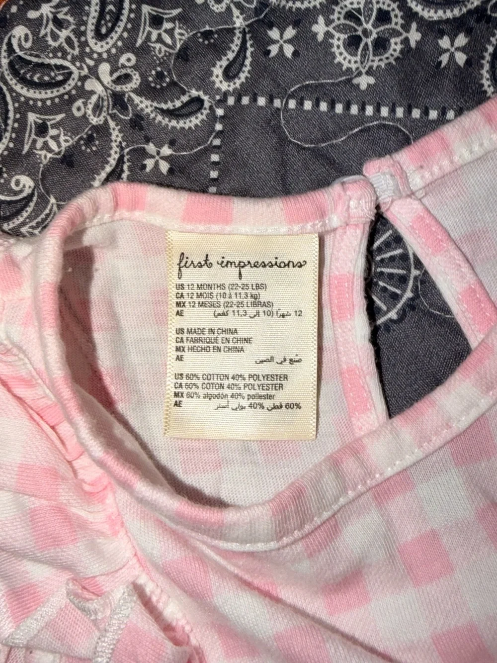 First Impressions Baby Girl Size 12 months Pink Gingham Ruffle Romper Bodysuit
